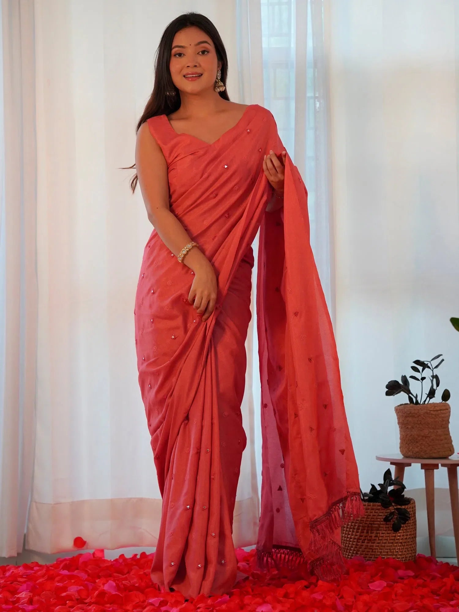 Peach Embellished Designer Indian Saree with Blouse