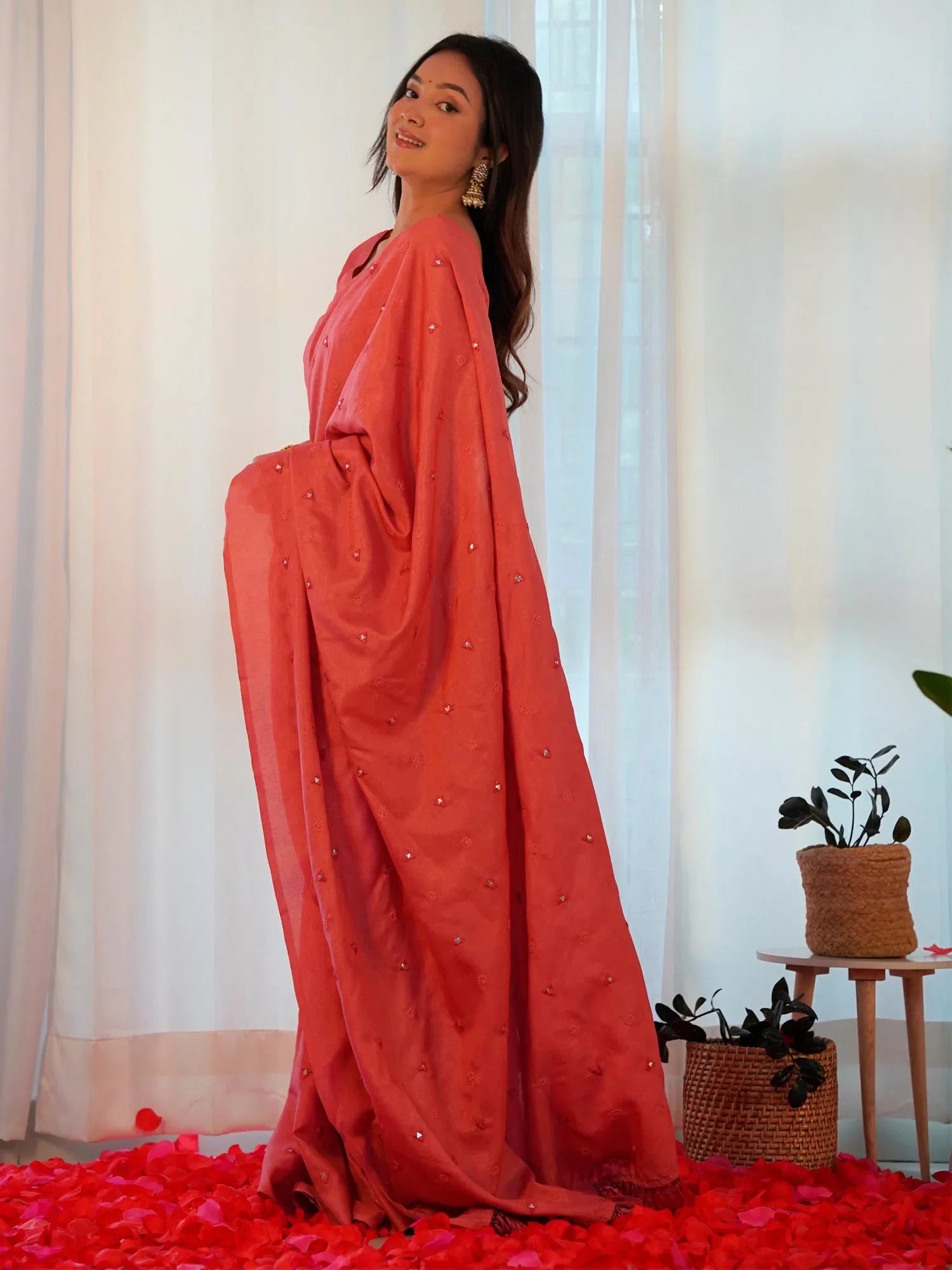 Peach Embellished Designer Indian Saree with Blouse