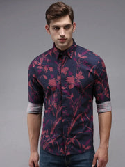 Men Blue Printed Casual Shirt-PERRYPRINT-1856-Navyblue