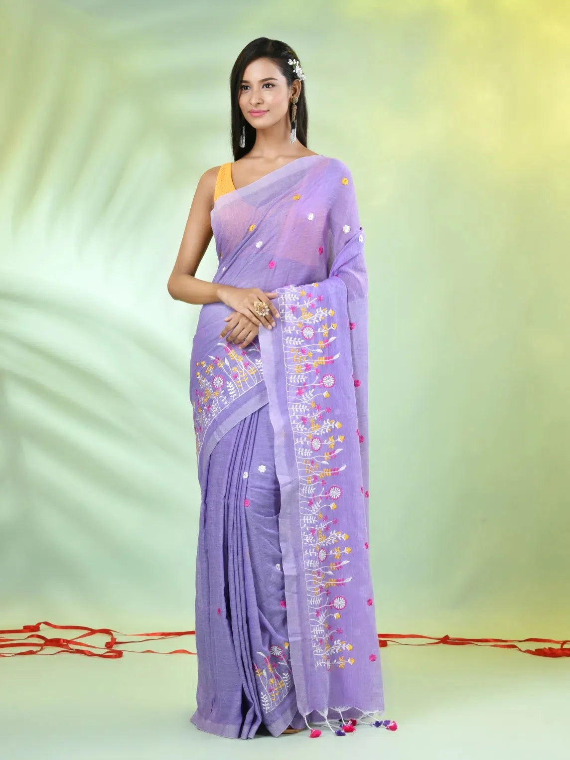 Lavender Floral Cotton Saree | Designer Sarees India