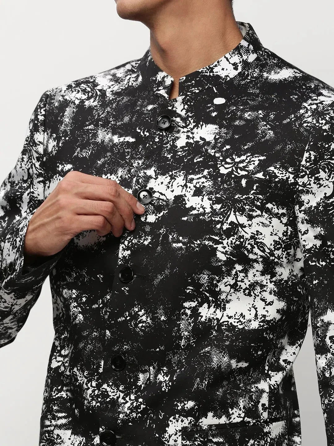 Men's Black Printed Casual Blazer | Ethnic Nehru Jacket Style