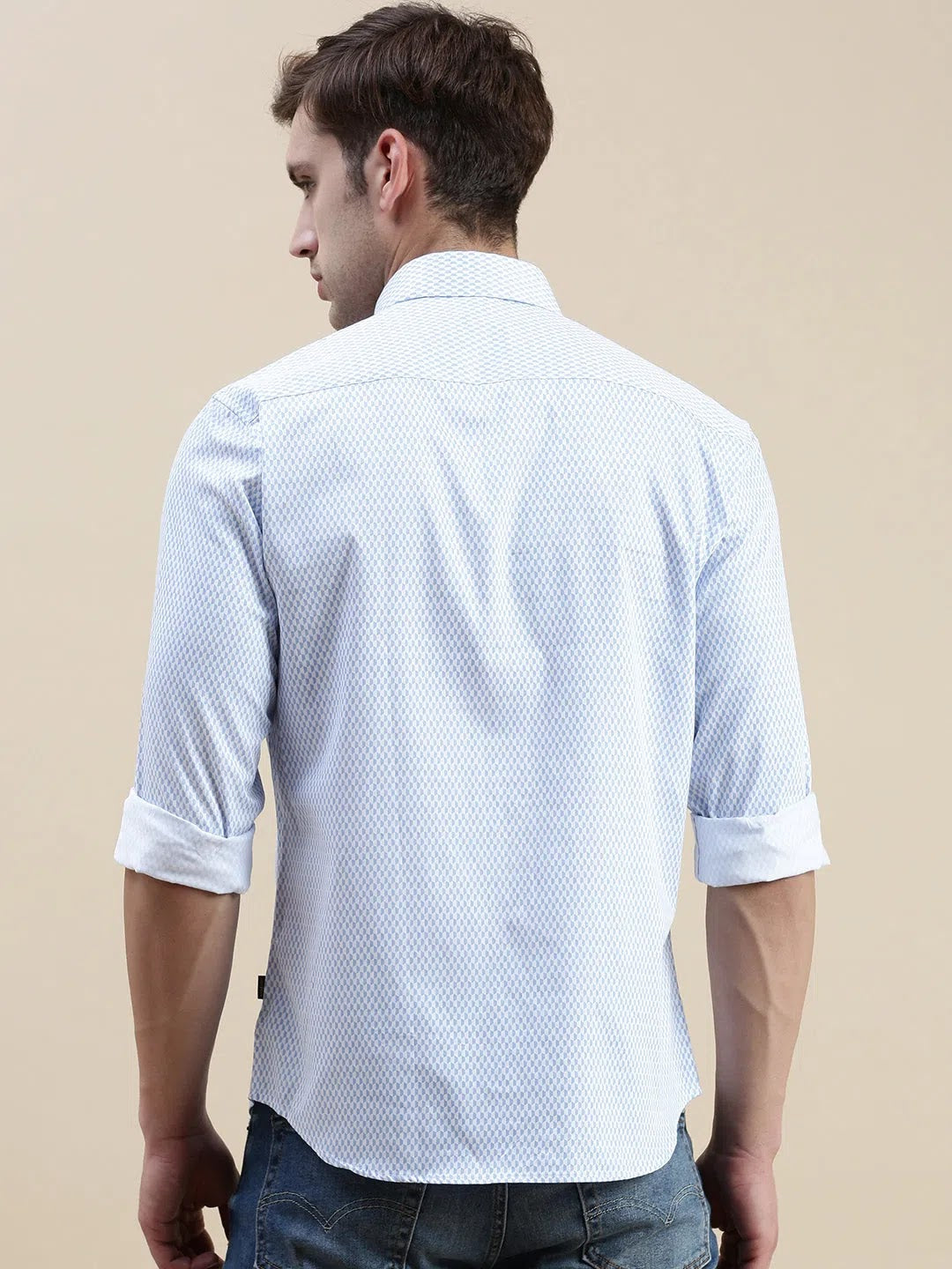 White Geometric Mens Shirt - DesiQlo Stanley Cotton Casual