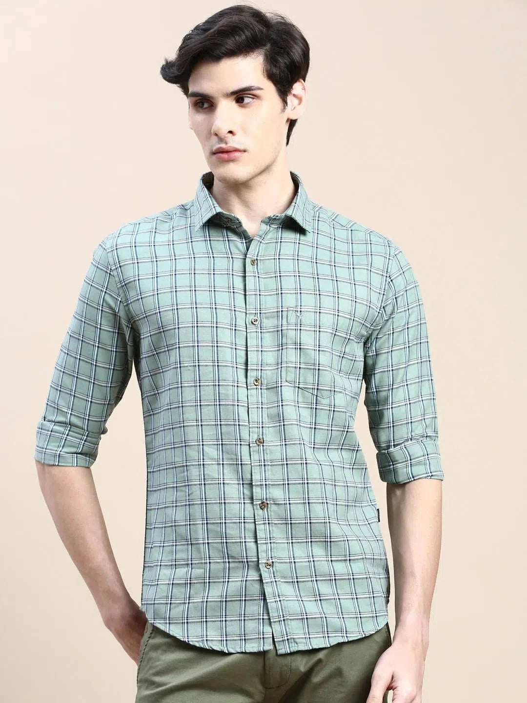 Green Checked Cotton Mens Shirt - DesiQlo Casual Style