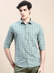 Men Green Checked Casual Shirt-ALBACHECKS-69-Green