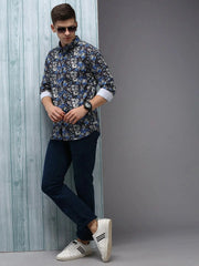 Men Black Printed Casual Shirt-KELVENPRINT-1397-Black