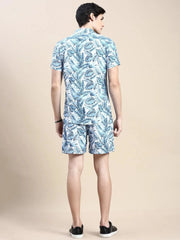 Men Blue Printed Casual Co ord Set-AM-90-02-Blue