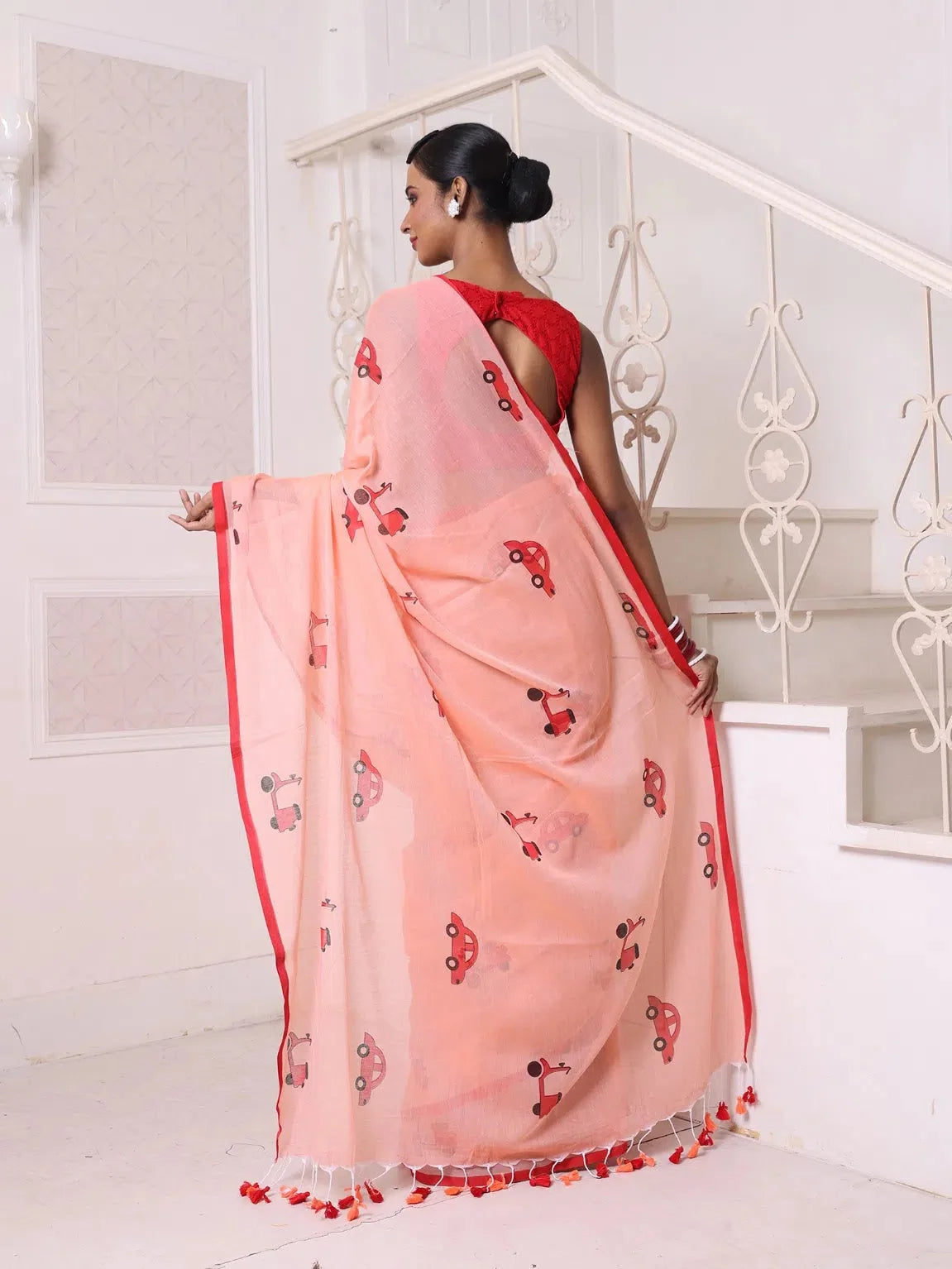 Peach Cotton Saree: Bengali Style Comfort | Indian Sarees