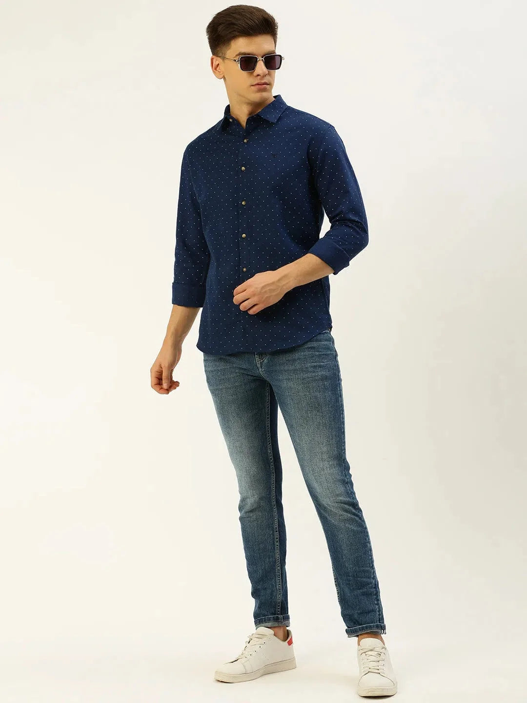 Navy Printed Linen Shirt - Mens Casual Style | DesiQlo