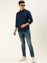 Men Navy Printed Casual Shirt-REPLAYPRINTSLINEN-3448-Navyblue