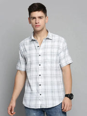 Men White Checked Casual Shirt-MAYACHECKS-4424-White