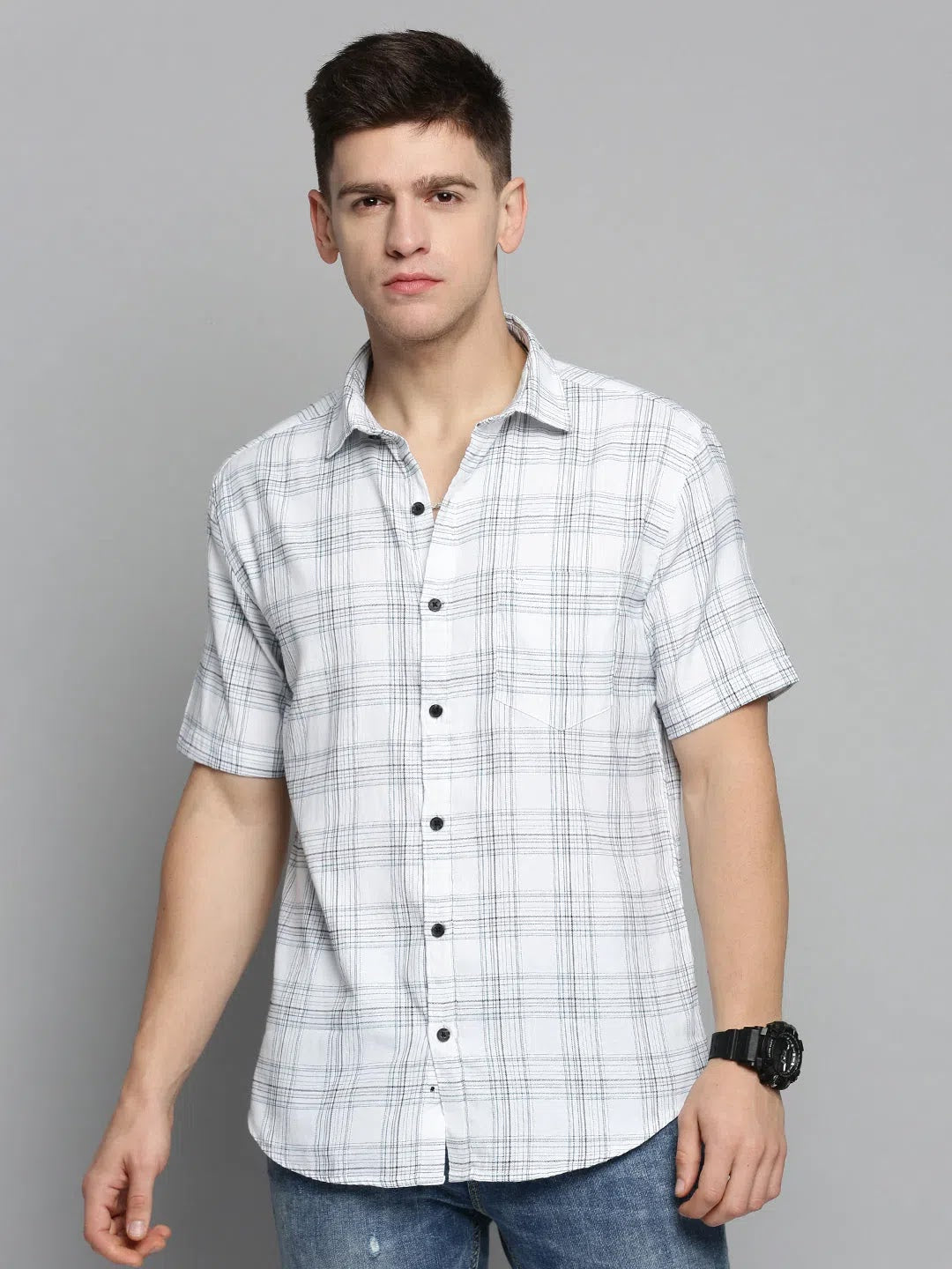 White Checked Mens Shirt | Cotton Casual Shirts Online