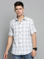 Men White Checked Casual Shirt-MAYACHECKS-4424-White