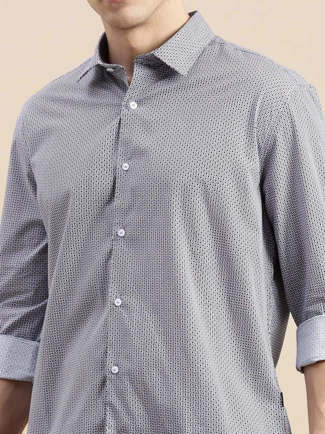Men's Lavender Geometric Printed Cotton Shirt | Casual Shirt