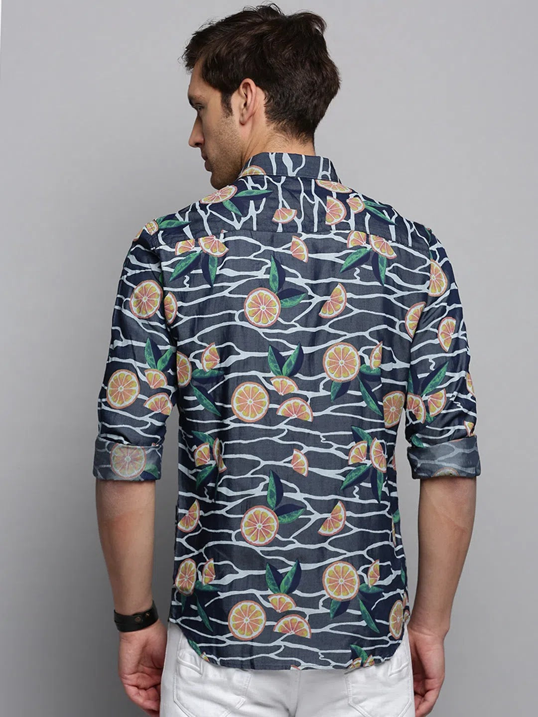 Navy Printed Mens Shirt - Cotton Formal Shirts | DesiQlo