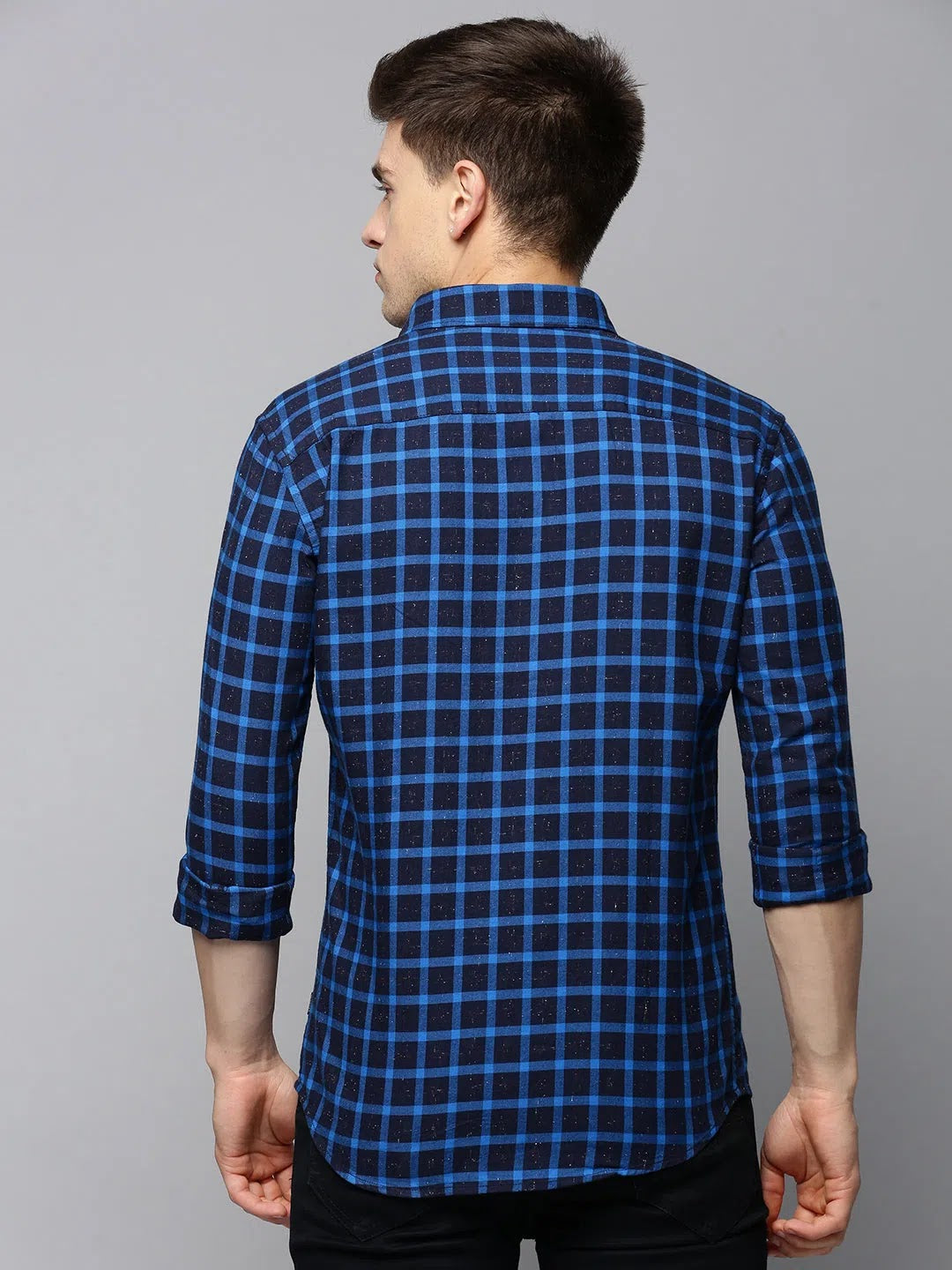 Charming Men's Navy Checked Cotton Shirt | Casual Style