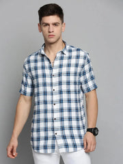 Men White Checked Casual Shirt-NICKCHECKSTWILL-1905-White