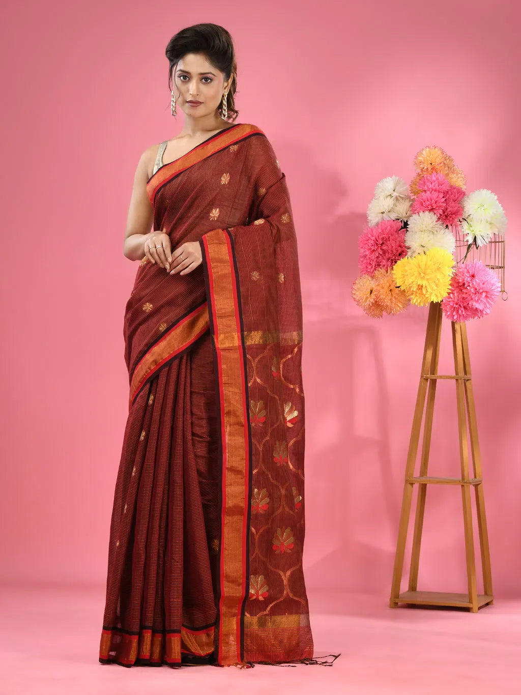Maroon Handwoven Cotton Saree | Designer Sarees India