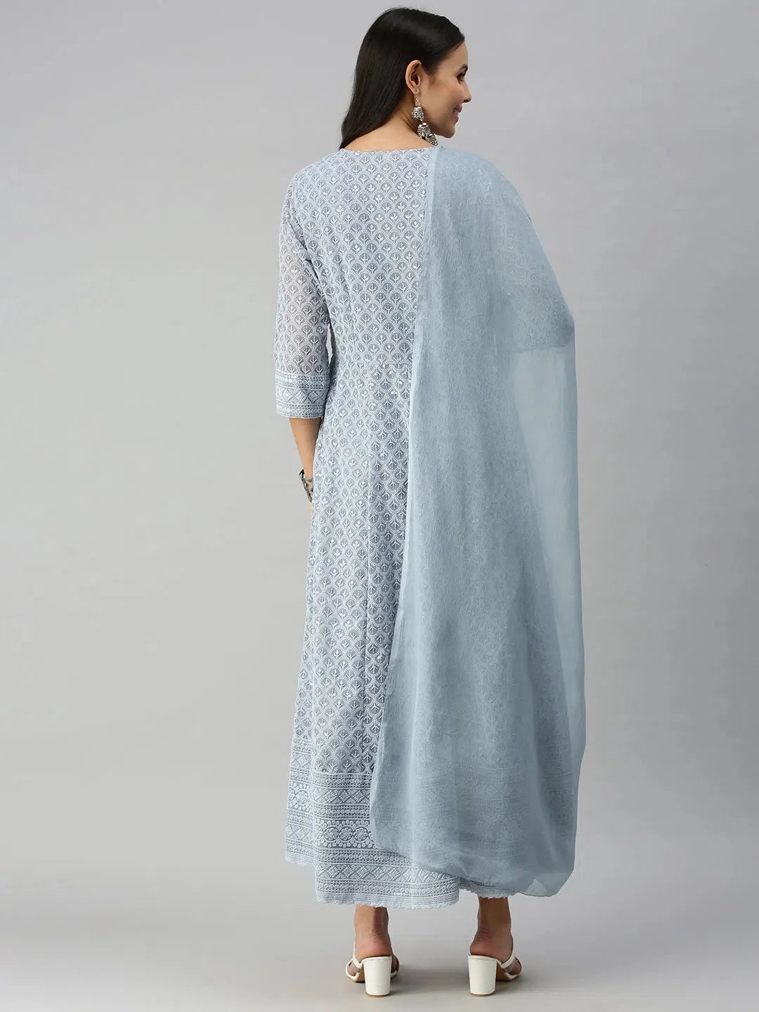 Grey Embroidered Anarkali Kurti - Women's Anarkali Suit Set