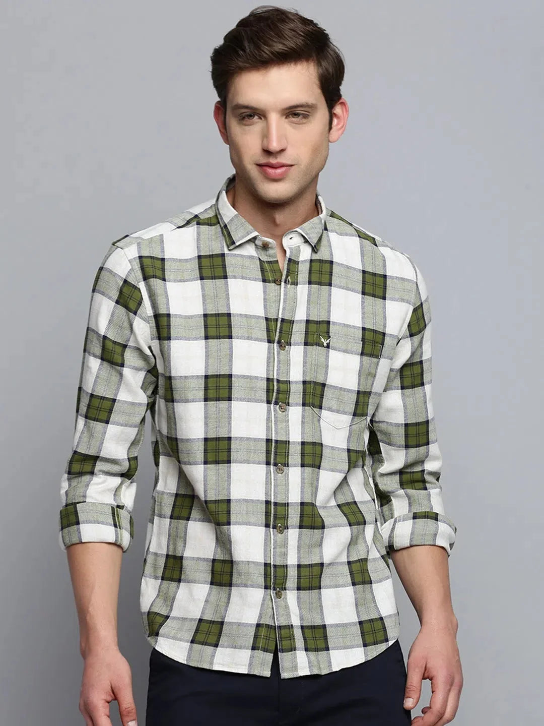 Beige Checked Cotton Mens Shirt - DesiQlo Casual Wear