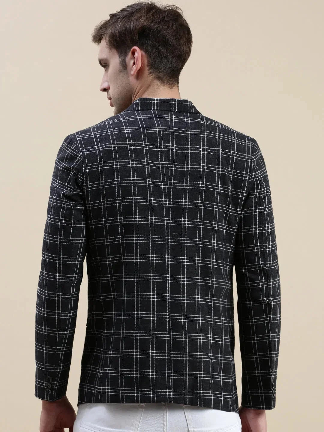 Black Checked Cotton Blazer | Men's Ethnic Wear