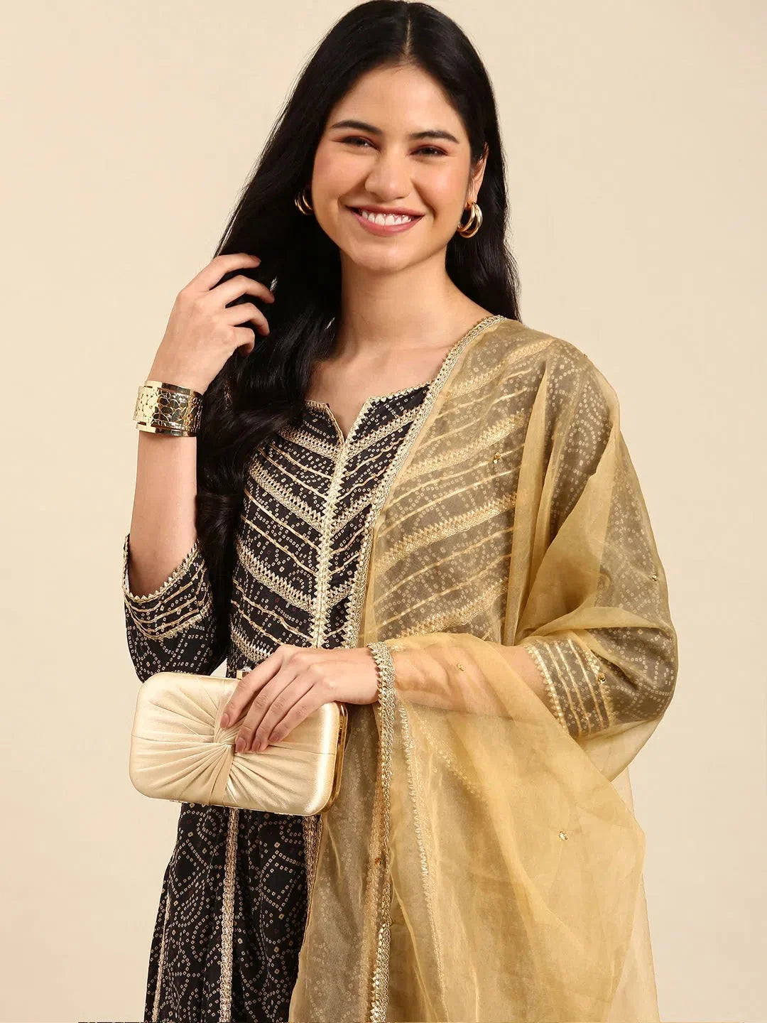 Black Bandhini Print Kurta Set | Women's Cotton Kurtas