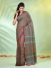 Beige Cotton Saree With Zari Borders-MA64BCT401190043