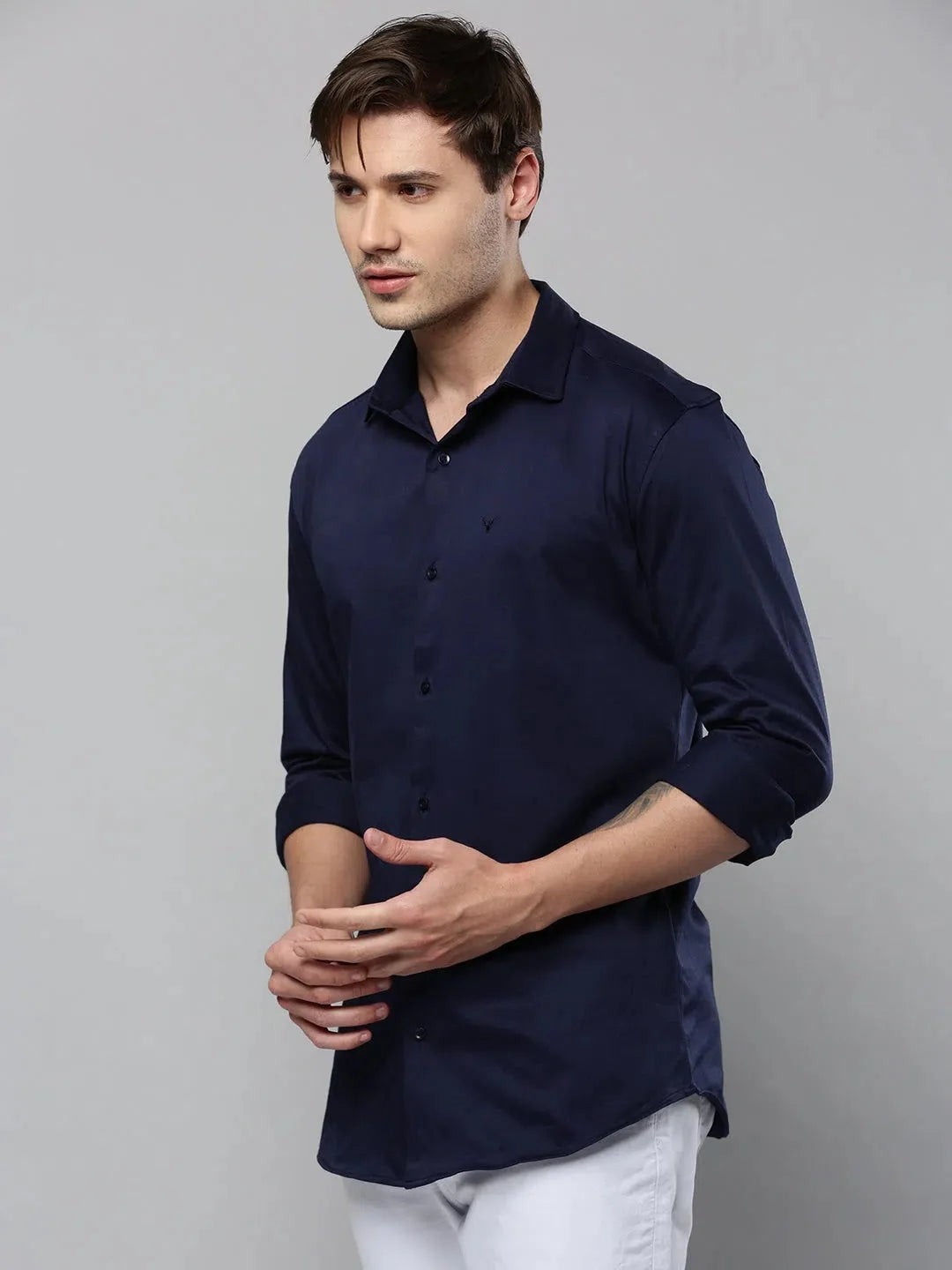 Navy Blue Solid Mens Shirt | Casual Cotton Shirt - DesiQlo