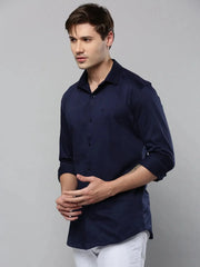 Men Navy Solid Casual Shirt-SAATVIKKNITS-4445-Navyblue