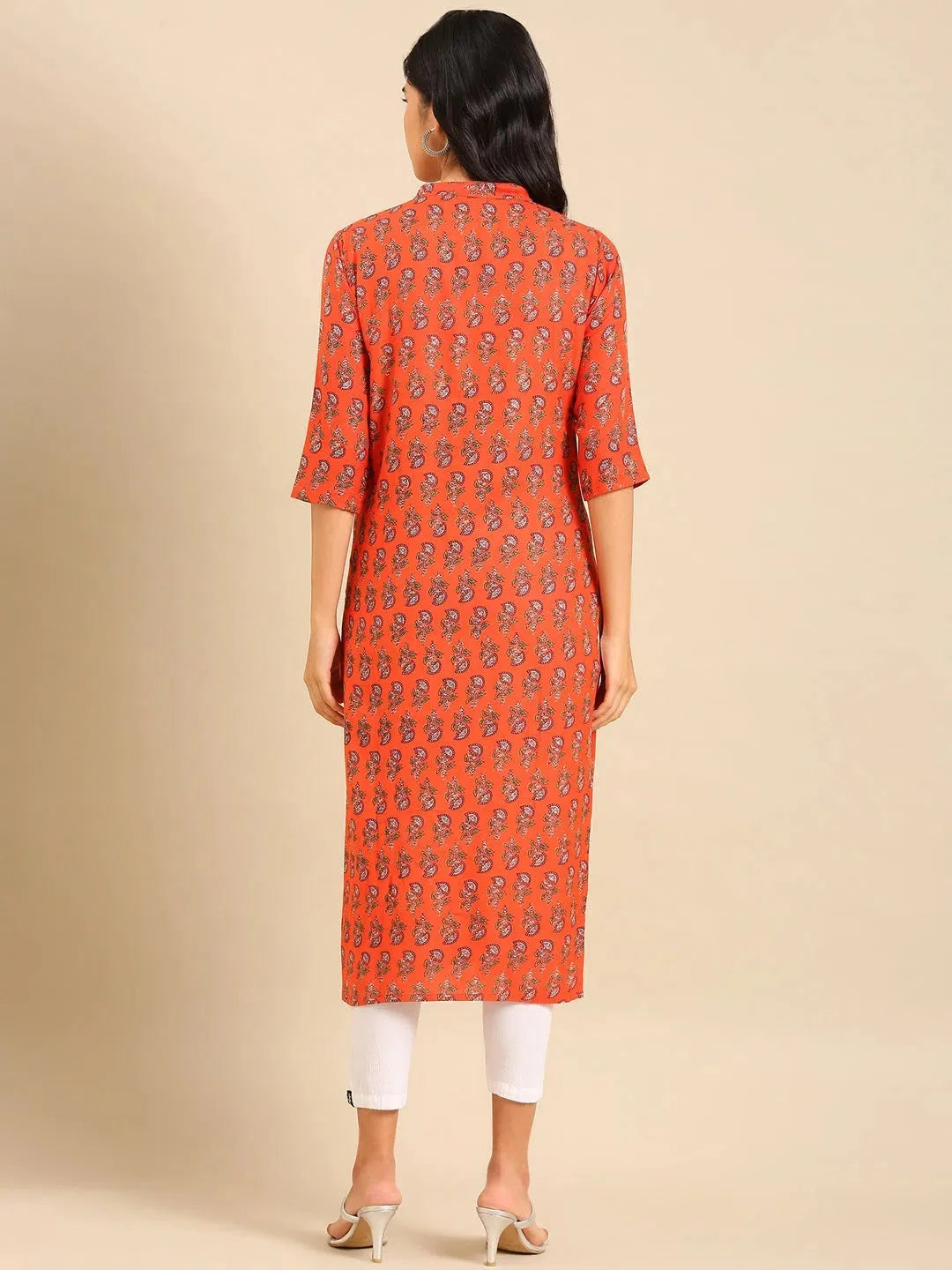 Orange Printed Kurta - Stylish Indian Kurtis for Women Online
