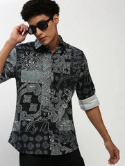 Men Black Printed Casual Casual Shirts-MERRICK-1564-Black