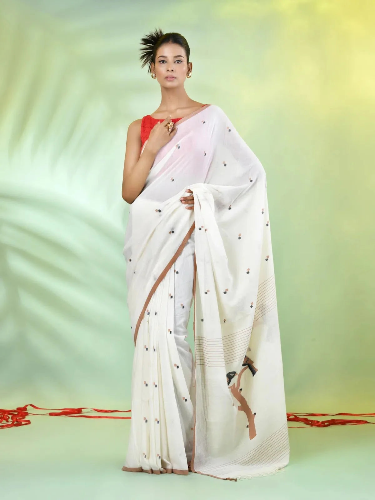 Off White Cotton Saree - Handwoven Bird Motifs | Indian Sarees