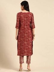 Women's Red Printed Kurta SetKC-3370A-Maroon