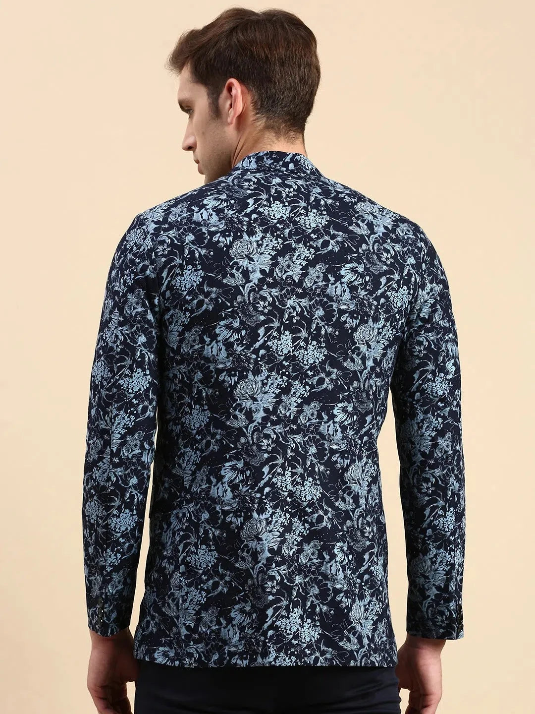Navy Printed Party Blazer | Men's Ethnic Wear | DesiQlo