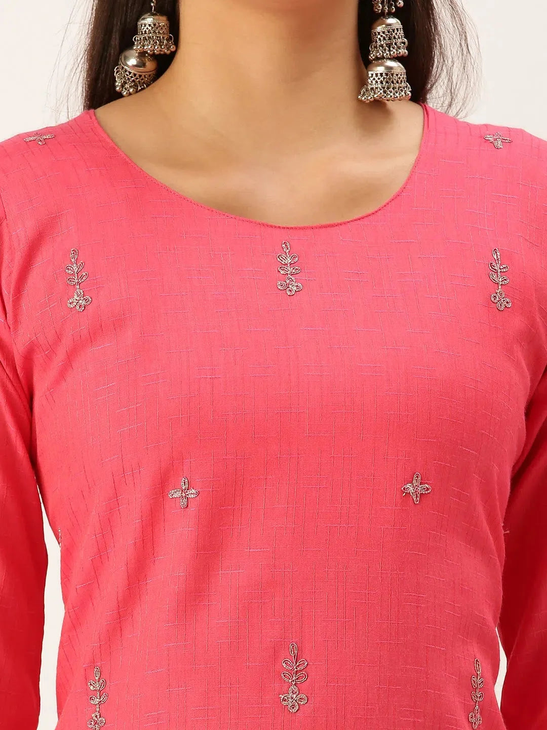 Pink Embellished Indian Kurta for Women - Cotton Kurti