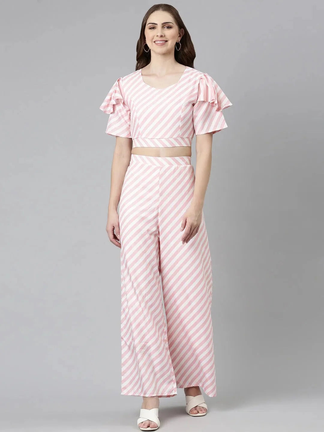 Peach Striped Co ord Sets | Cord Set for Women Online