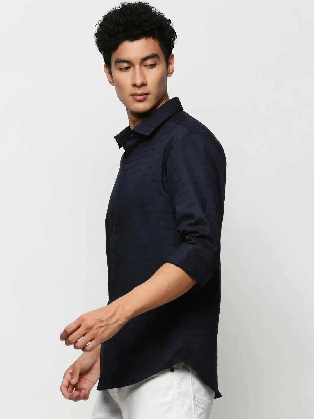 Navy Striped Cotton Mens Shirt | Casual Style by DesiQlo