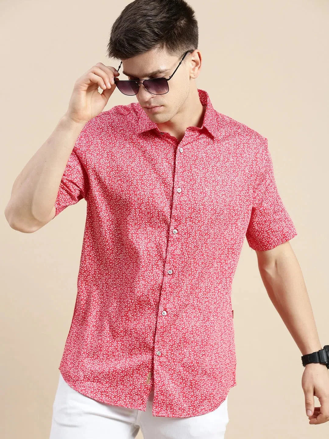Men Red Floral Casual Shirt-DAHLIAPRINT-1728-Red
