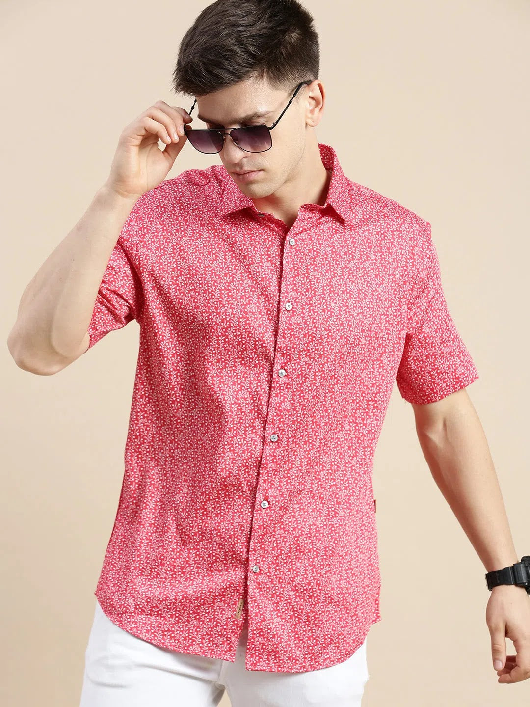 Men's Red Floral Cotton Shirt | Casual Printed Shirt