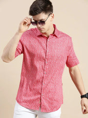 Men Red Floral Casual Shirt-DAHLIAPRINT-1728-Red