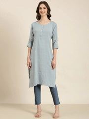 Women Blue Solid Straight Kurta-DF-1558-Blue