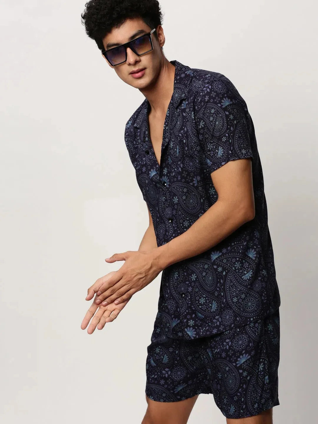 Men's Navy Printed Co ord Sets - Casual Two Piece Sets