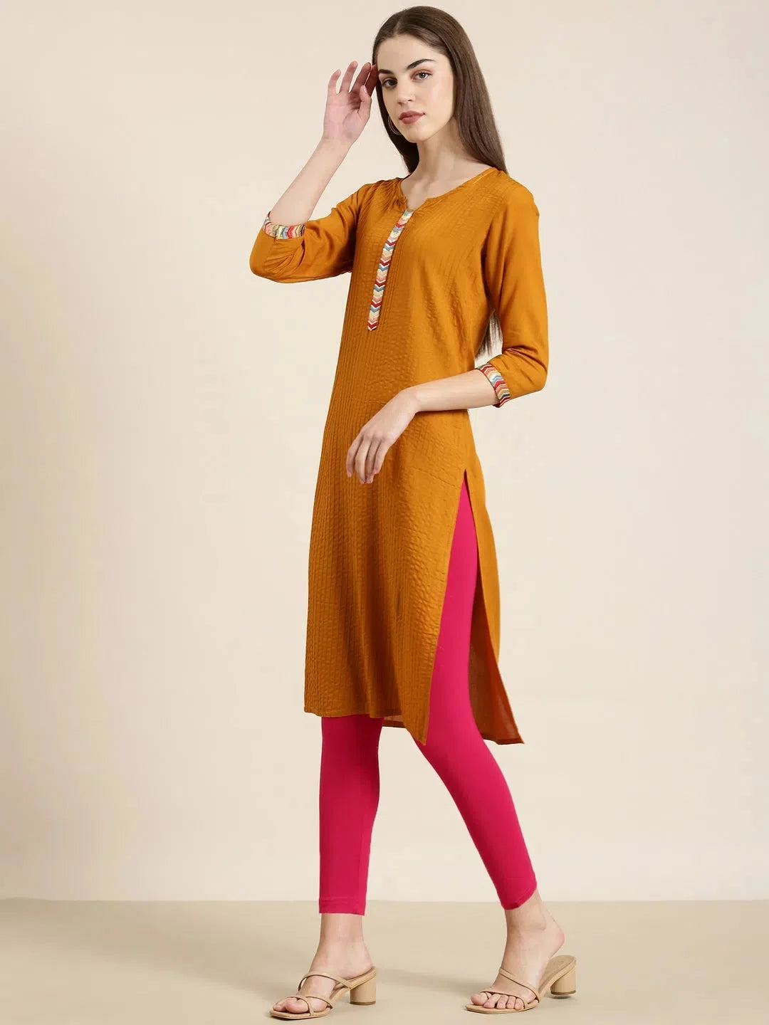 Mustard Striped Kurta: Modern Indian Kurta Ladies Design