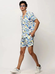 Men White Printed Casual Co ords-AM-98-15-White