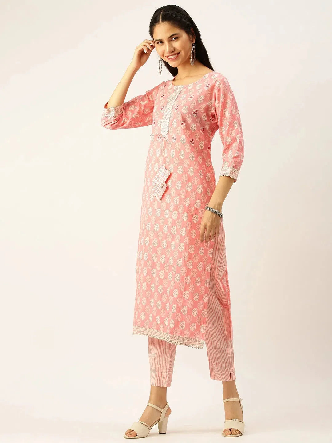 Pink Printed Women's Kurta Sets | Cotton Kurta Set