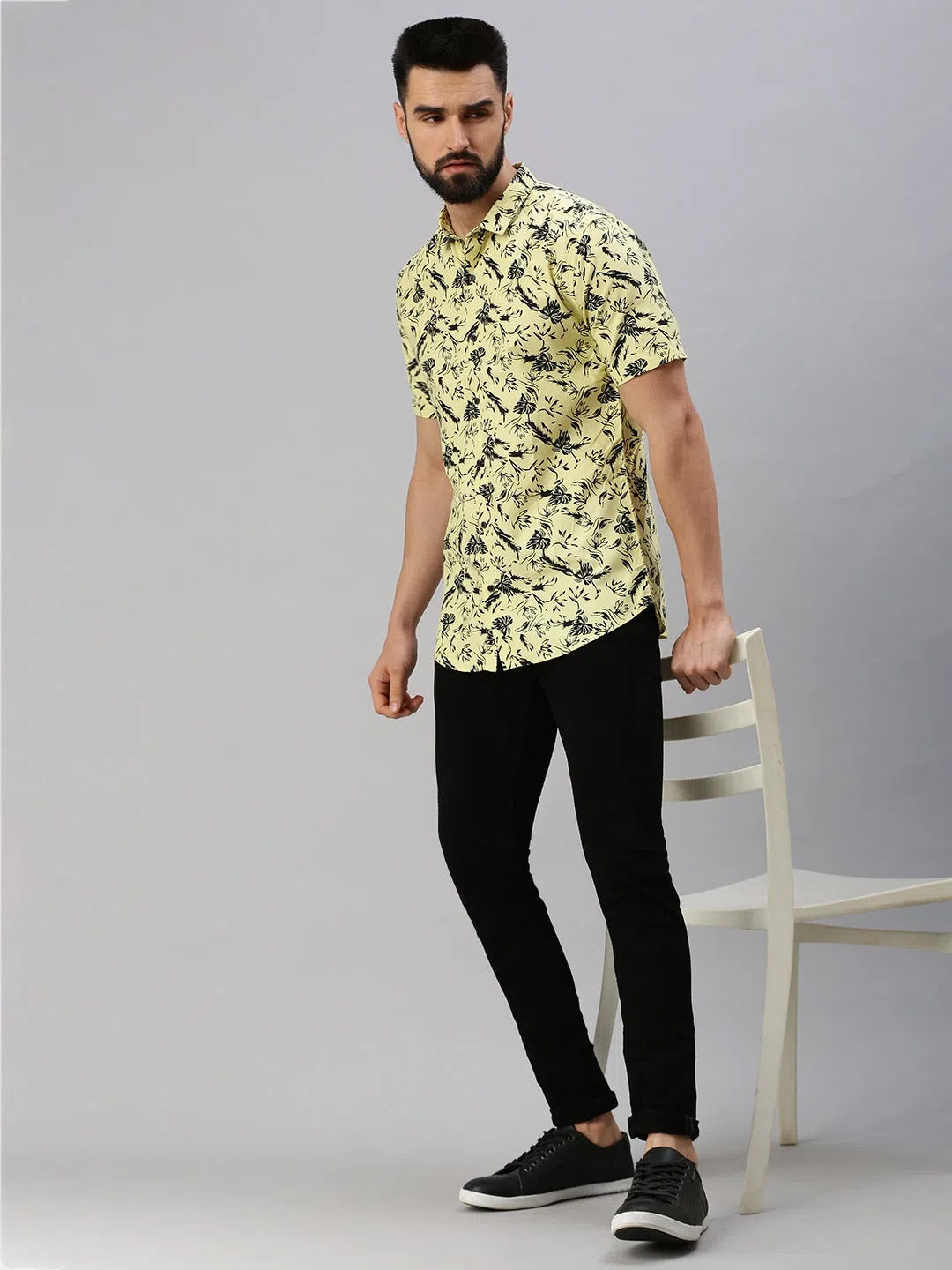 Men's Yellow Solid Shirt - Casual Cotton Mens Shirt DesiQlo