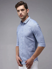 Men Blue Solid Casual Shirt-SOFTLINENSTRIPE-1707-Blue
