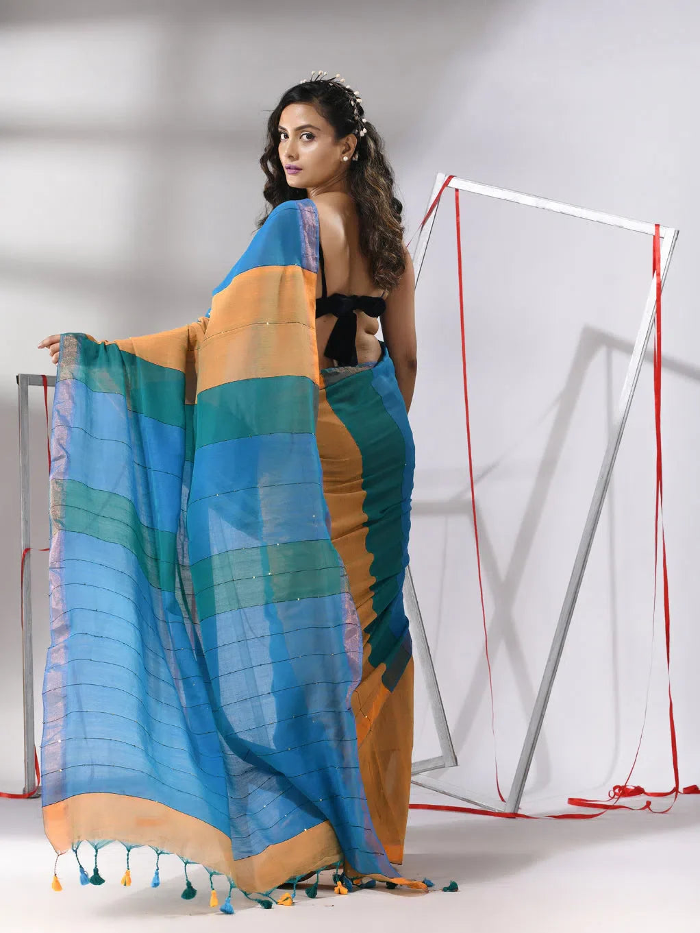 Yellow Cotton Saree With Multicolor Sequine Work-MA55CT06540007