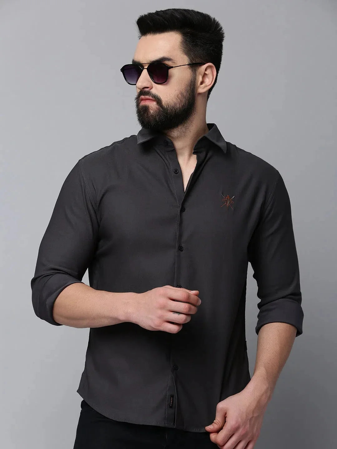 Grey Solid Cotton Mens Shirt | Casual Shirts for Men DesiQlo