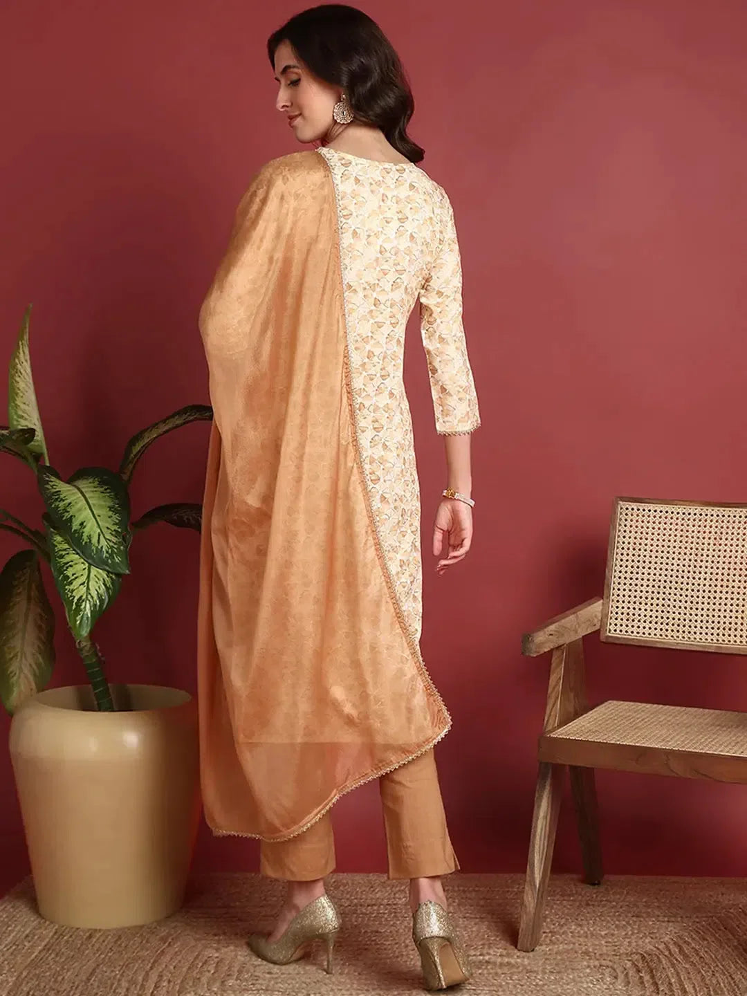 Abstract Brown Viscose Kurti Set: Indian Ethnic Lehenga