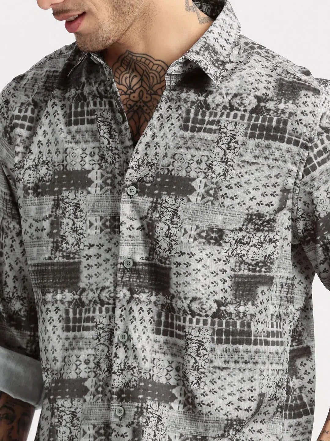 Grey Abstract Casual Shirt for Men - Kurta Pajama Alternative